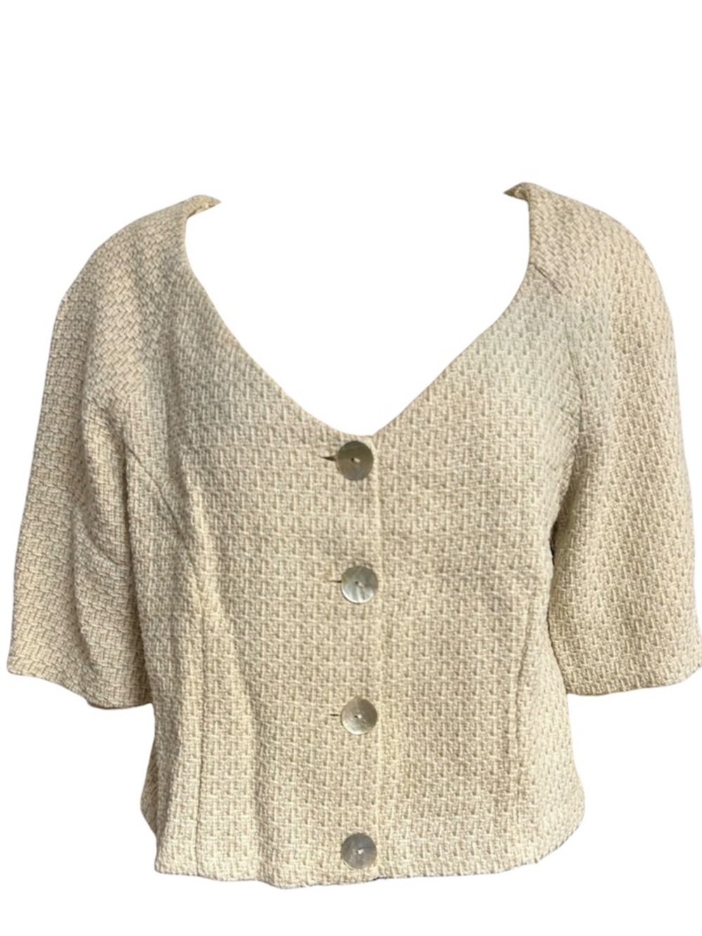 Zara Cream Knit Tagged Button-Front Crop Tweed Blazer Sz S